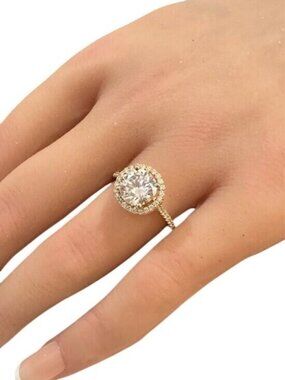 Vintage 925 Signed Ring Gold Tone Halo Design Pave Accents Size 6